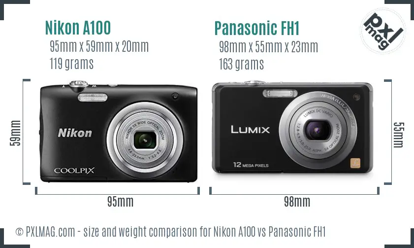 Nikon A100 vs Panasonic FH1 size comparison