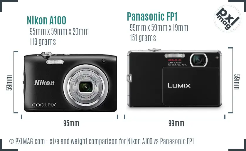 Nikon A100 vs Panasonic FP1 size comparison