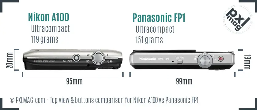 Nikon A100 vs Panasonic FP1 top view buttons comparison