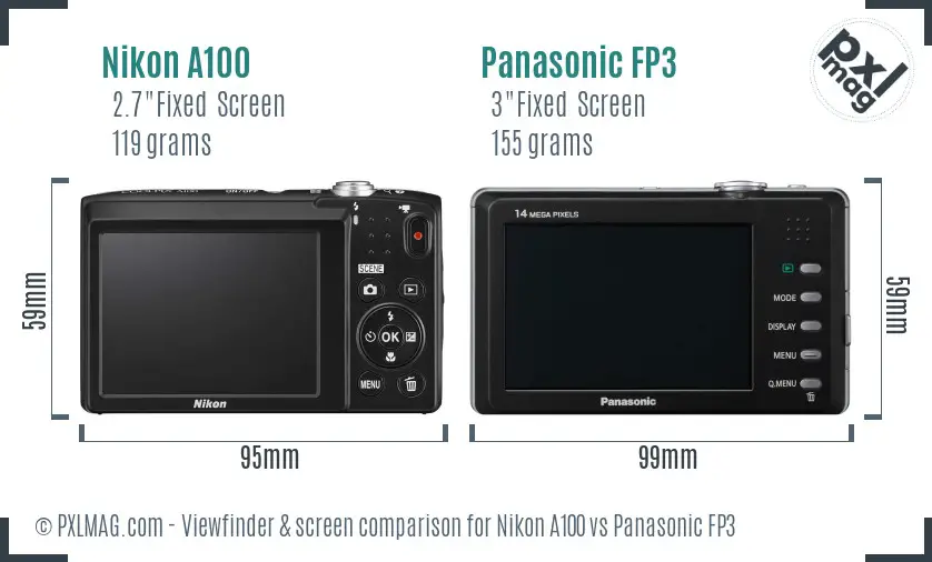Nikon A100 vs Panasonic FP3 Screen and Viewfinder comparison