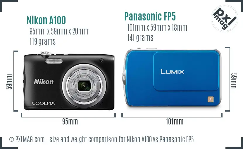 Nikon A100 vs Panasonic FP5 size comparison