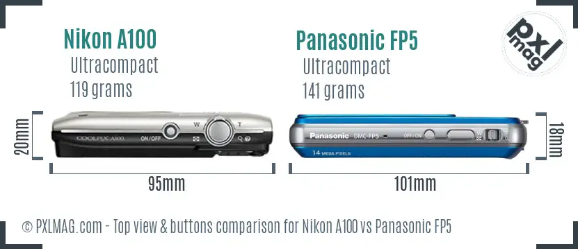 Nikon A100 vs Panasonic FP5 top view buttons comparison