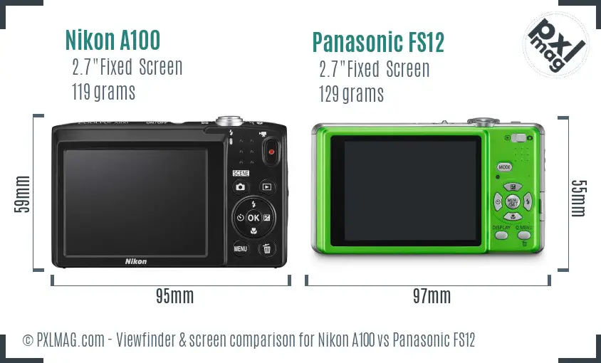 Nikon A100 vs Panasonic FS12 Screen and Viewfinder comparison Nikon A100 vs Panasonic FS12 Screen and Viewfinder comparison
