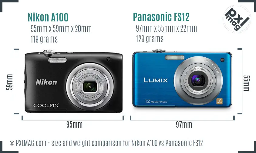 Nikon A100 vs Panasonic FS12 size comparison Nikon A100 vs Panasonic FS12 size comparison