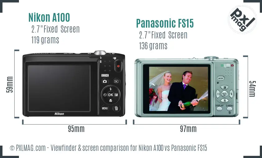Nikon A100 vs Panasonic FS15 Screen and Viewfinder comparison
