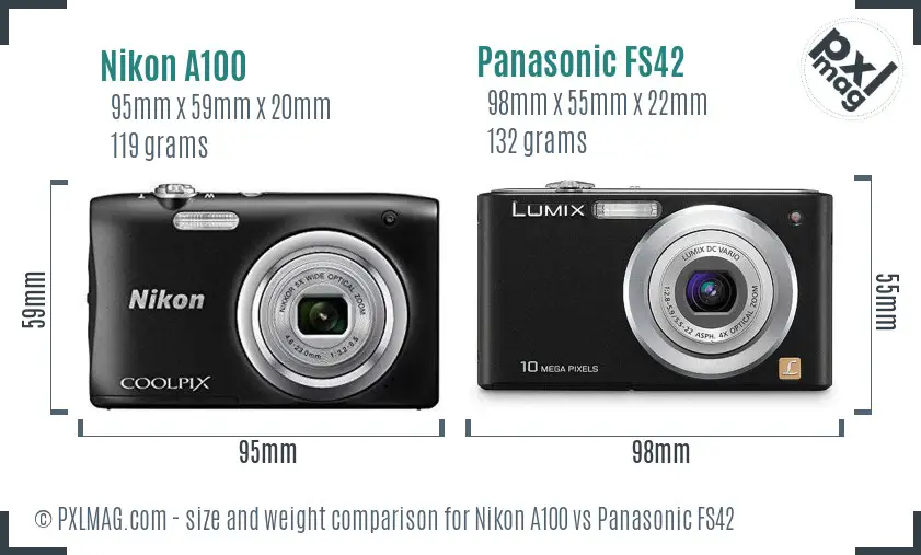 Nikon A100 vs Panasonic FS42 size comparison