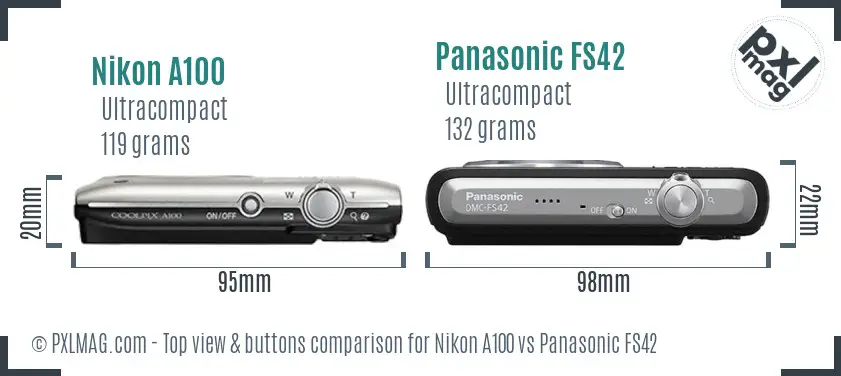 Nikon A100 vs Panasonic FS42 top view buttons comparison