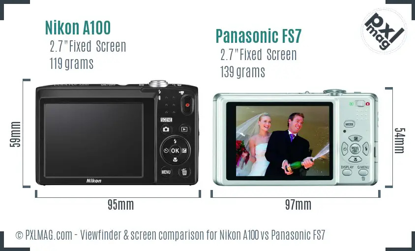 Nikon A100 vs Panasonic FS7 Screen and Viewfinder comparison