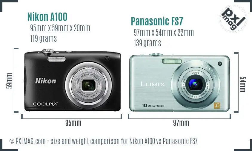 Nikon A100 vs Panasonic FS7 size comparison