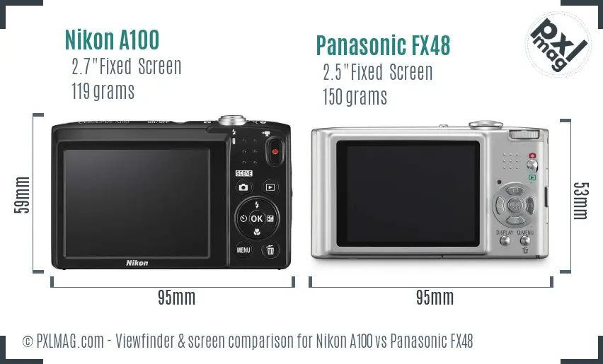Nikon A100 vs Panasonic FX48 Screen and Viewfinder comparison