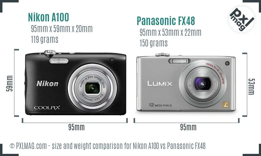 Nikon A100 vs Panasonic FX48 size comparison