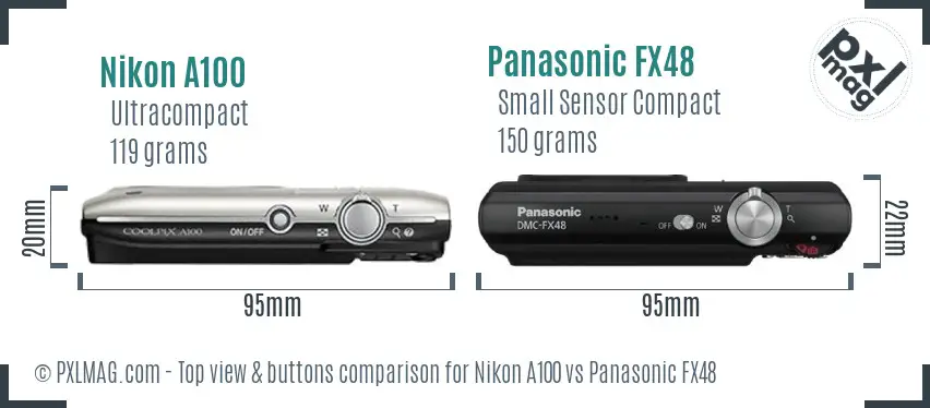 Nikon A100 vs Panasonic FX48 top view buttons comparison