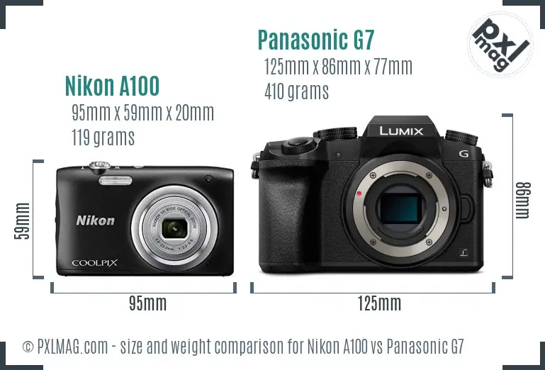 Nikon A100 vs Panasonic G7 size comparison