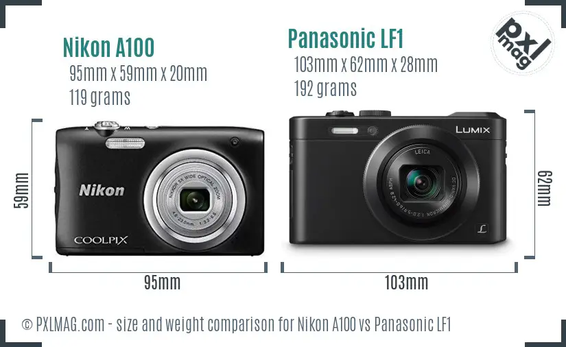 Nikon A100 vs Panasonic LF1 size comparison