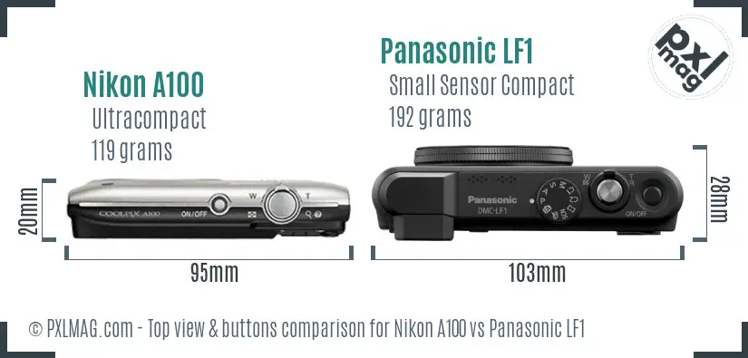 Nikon A100 vs Panasonic LF1 top view buttons comparison