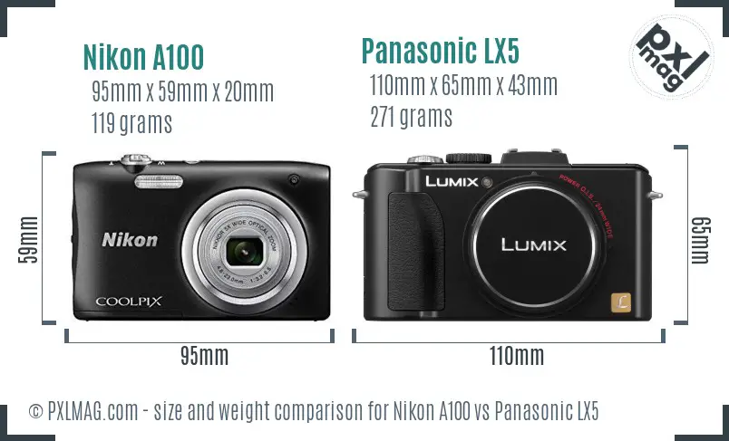 Nikon A100 vs Panasonic LX5 size comparison