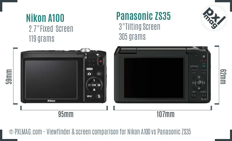 Nikon A100 vs Panasonic ZS35 Screen and Viewfinder comparison