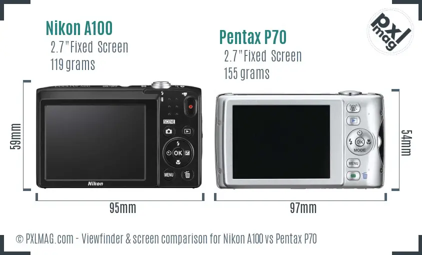 Nikon A100 vs Pentax P70 Screen and Viewfinder comparison