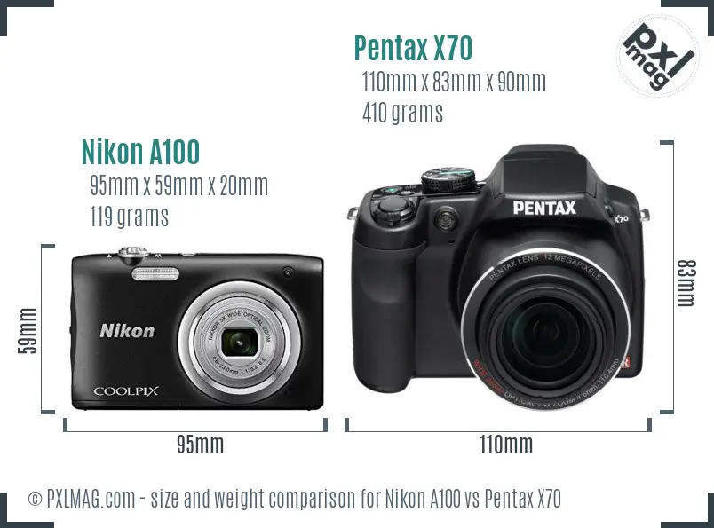 Nikon A100 vs Pentax X70 size comparison