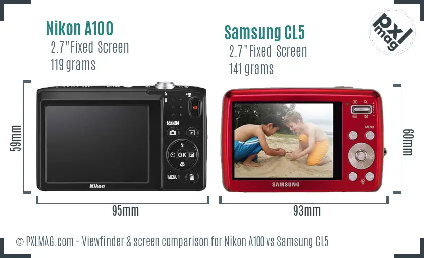 Nikon A100 vs Samsung CL5 Screen and Viewfinder comparison Nikon A100 vs Samsung CL5 Screen and Viewfinder comparison