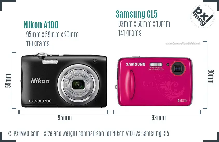 Nikon A100 vs Samsung CL5 size comparison Nikon A100 vs Samsung CL5 size comparison