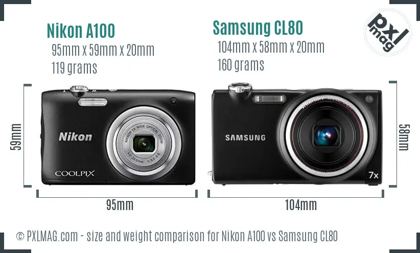 Nikon A100 vs Samsung CL80 size comparison