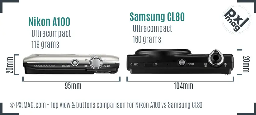 Nikon A100 vs Samsung CL80 top view buttons comparison