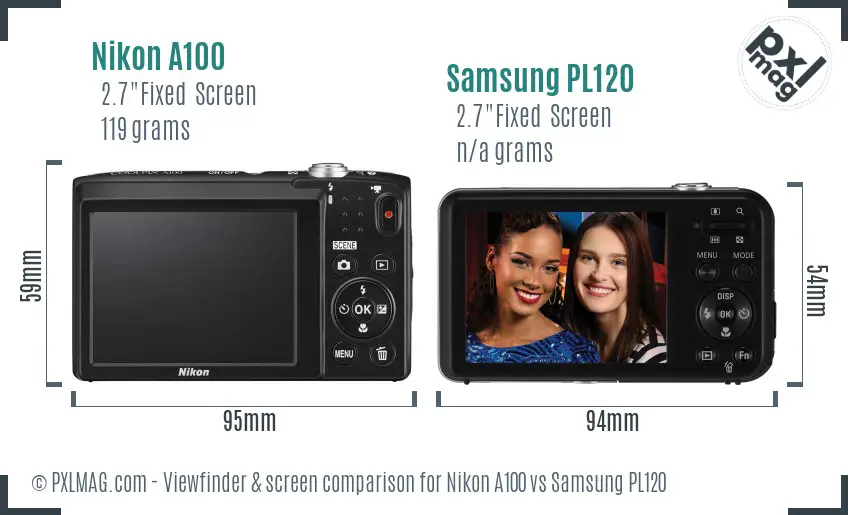Nikon A100 vs Samsung PL120 Screen and Viewfinder comparison