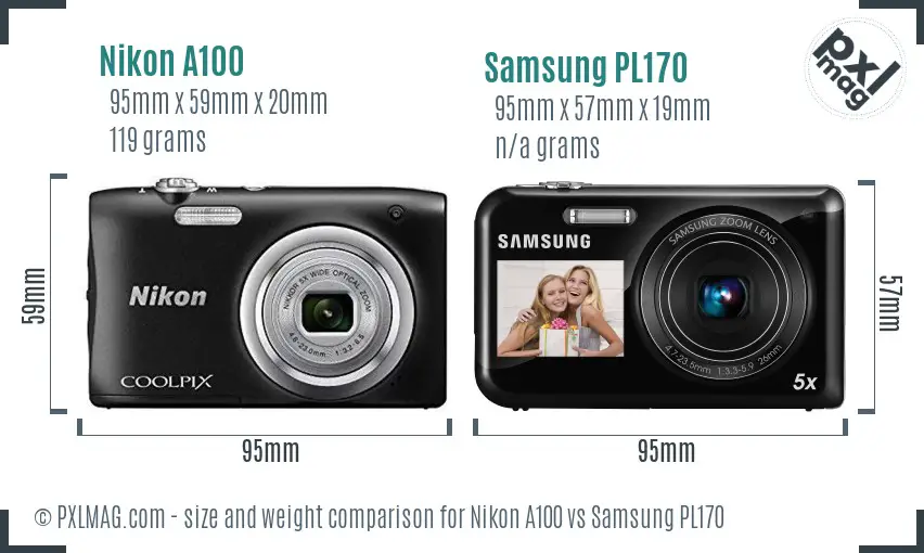 Nikon A100 vs Samsung PL170 size comparison Nikon A100 vs Samsung PL170 size comparison