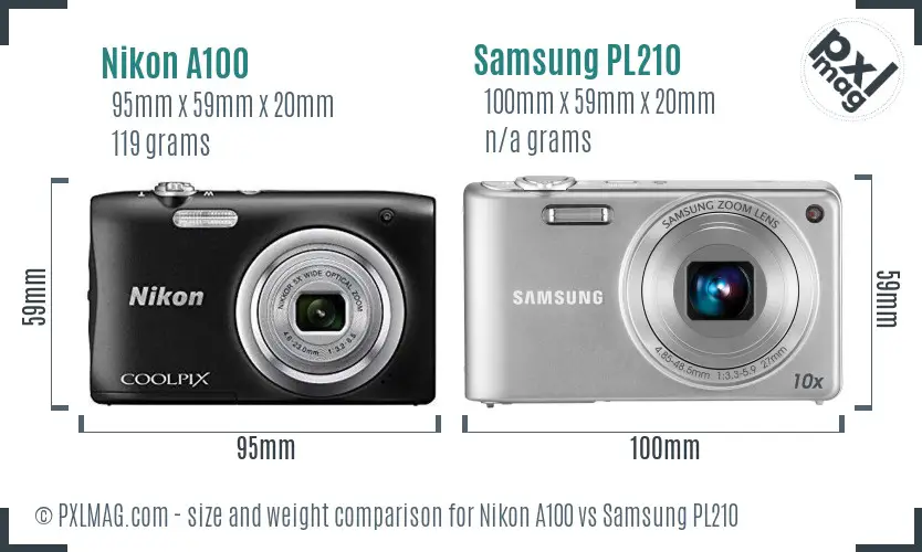 Nikon A100 vs Samsung PL210 size comparison