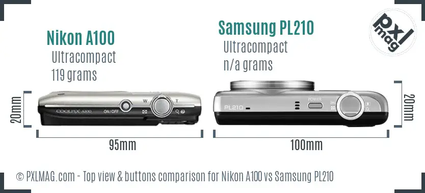 Nikon A100 vs Samsung PL210 top view buttons comparison