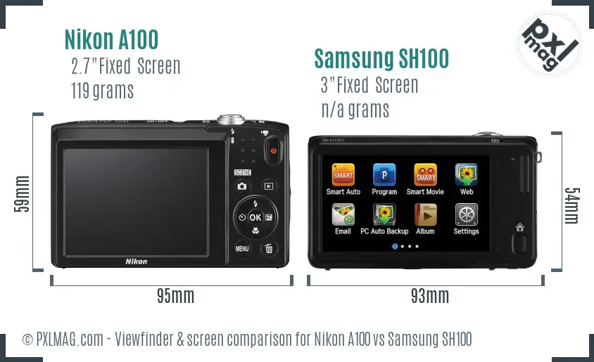 Nikon A100 vs Samsung SH100 Screen and Viewfinder comparison