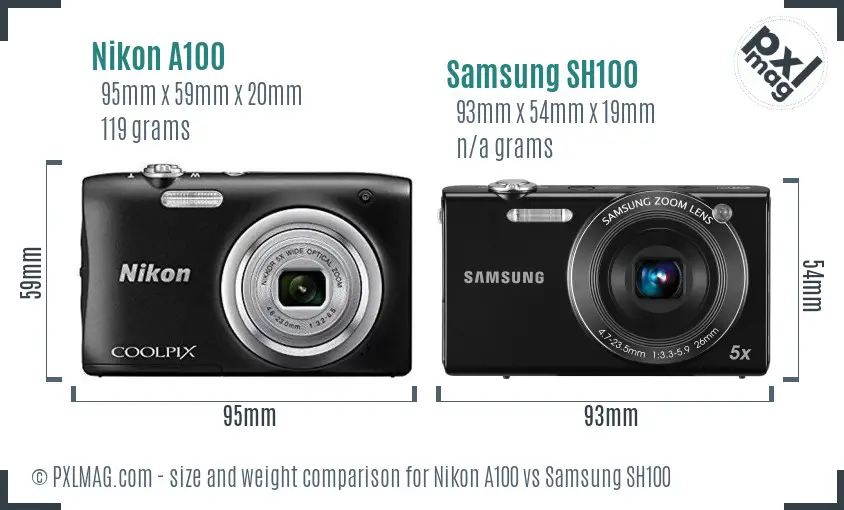 Nikon A100 vs Samsung SH100 size comparison