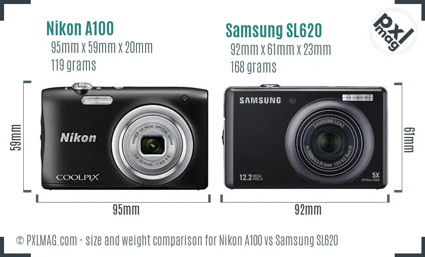 Nikon A100 vs Samsung SL620 size comparison