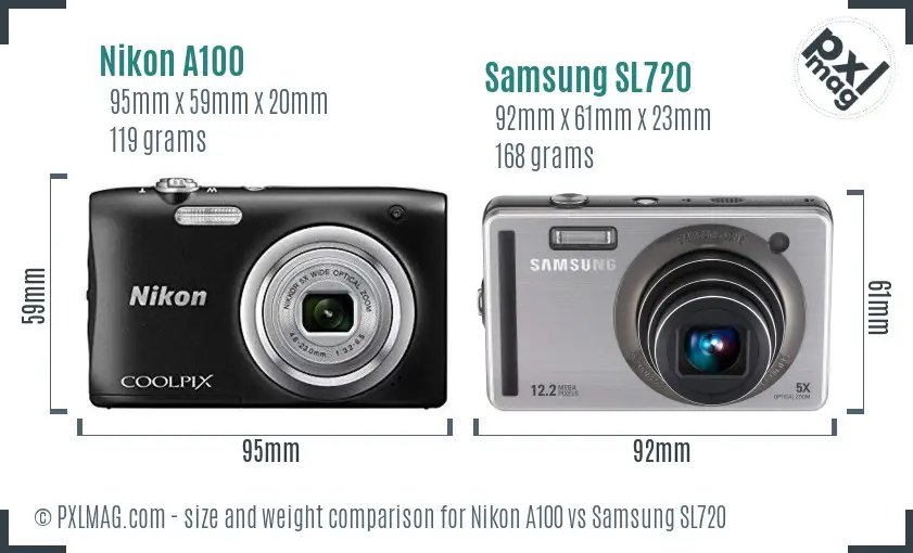 Nikon A100 vs Samsung SL720 size comparison