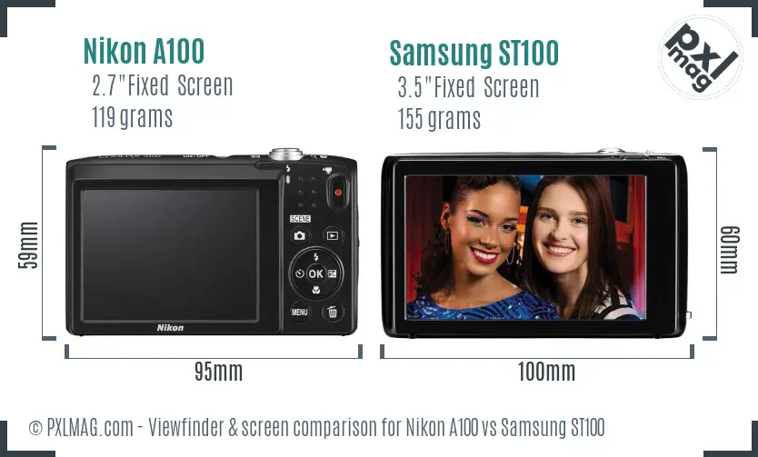 Nikon A100 vs Samsung ST100 Screen and Viewfinder comparison