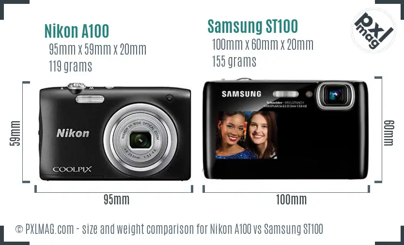 Nikon A100 vs Samsung ST100 size comparison