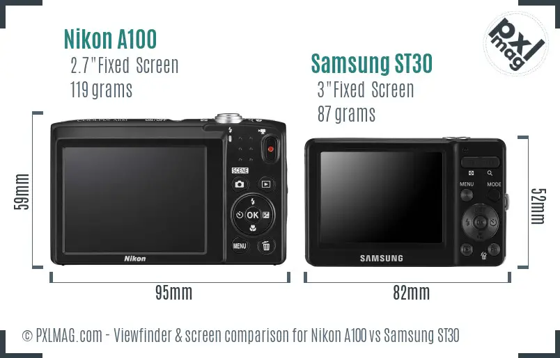 Nikon A100 vs Samsung ST30 Screen and Viewfinder comparison