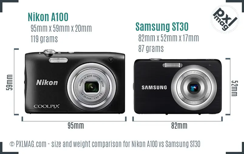 Nikon A100 vs Samsung ST30 size comparison