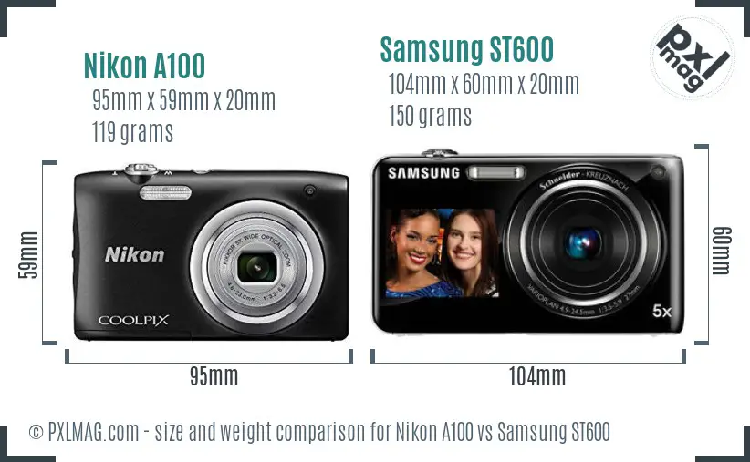 Nikon A100 vs Samsung ST600 size comparison Nikon A100 vs Samsung ST600 size comparison