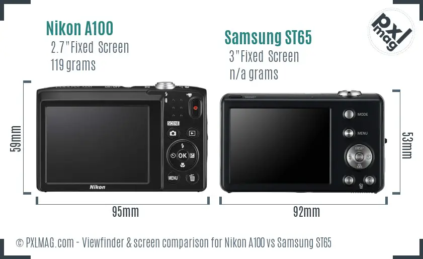 Nikon A100 vs Samsung ST65 Screen and Viewfinder comparison