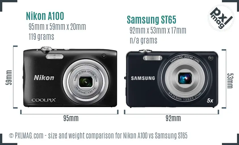 Nikon A100 vs Samsung ST65 size comparison