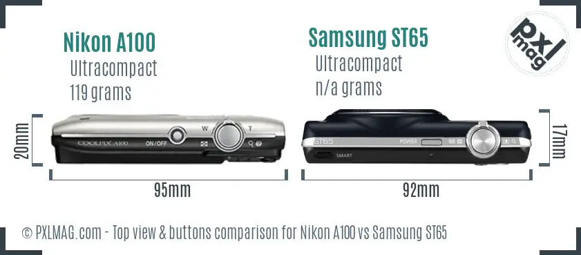 Nikon A100 vs Samsung ST65 top view buttons comparison