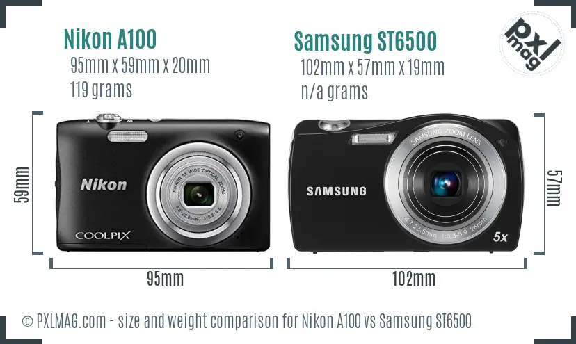 Nikon A100 vs Samsung ST6500 size comparison