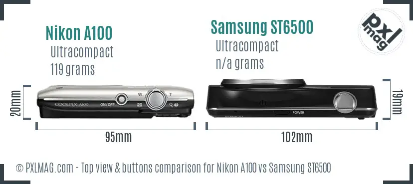Nikon A100 vs Samsung ST6500 top view buttons comparison