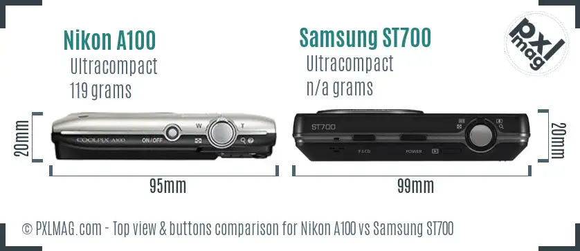 Nikon A100 vs Samsung ST700 top view buttons comparison