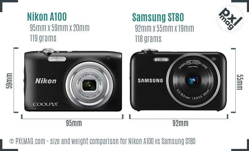 Nikon A100 vs Samsung ST80 size comparison