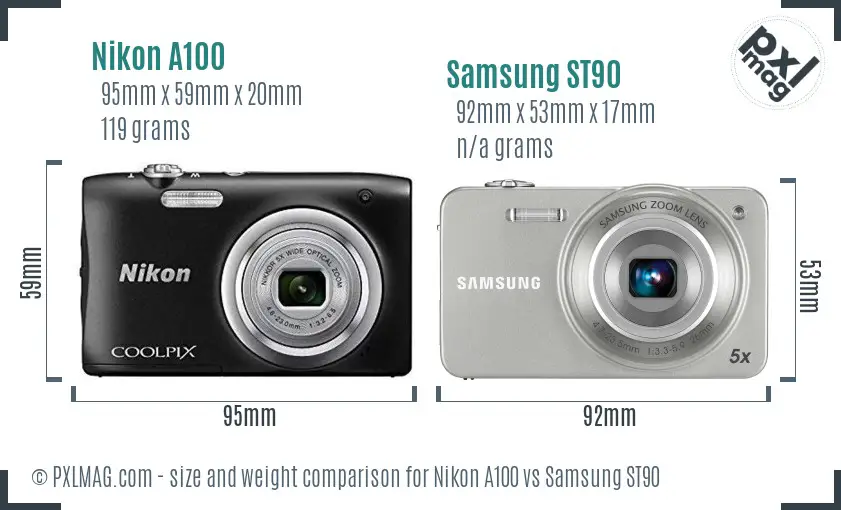 Nikon A100 vs Samsung ST90 size comparison