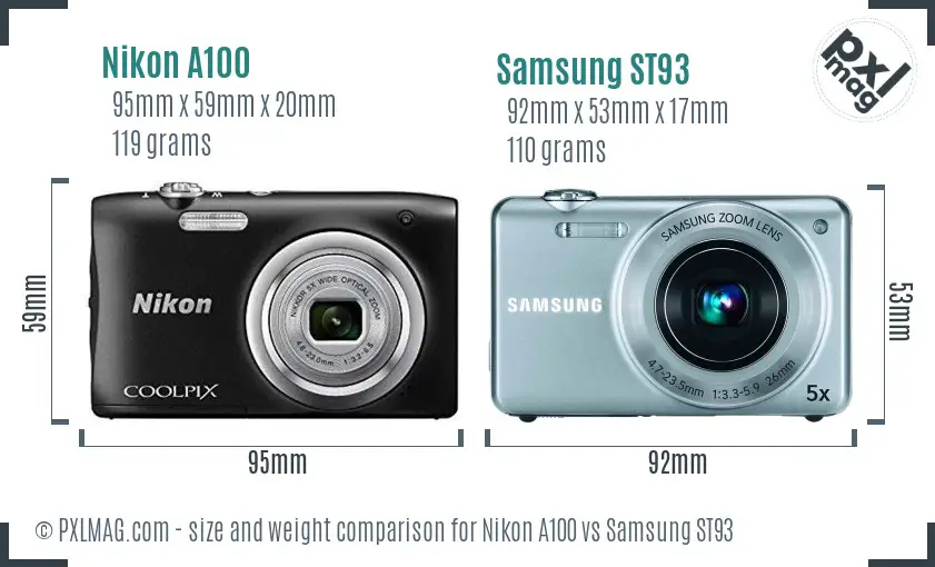 Nikon A100 vs Samsung ST93 size comparison