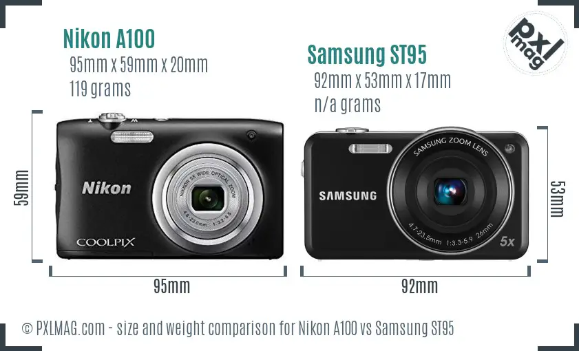 Nikon A100 vs Samsung ST95 size comparison